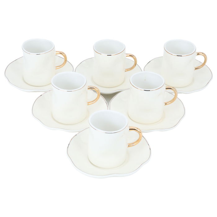 Creamy Porcelain Coffee Cups Set with Gold Line with Saucer 12 Pieces image 2