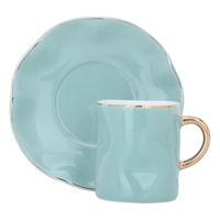 Light Blue Porcelain Coffee Cups Set with Gold Line with Saucer 12 Pieces product image