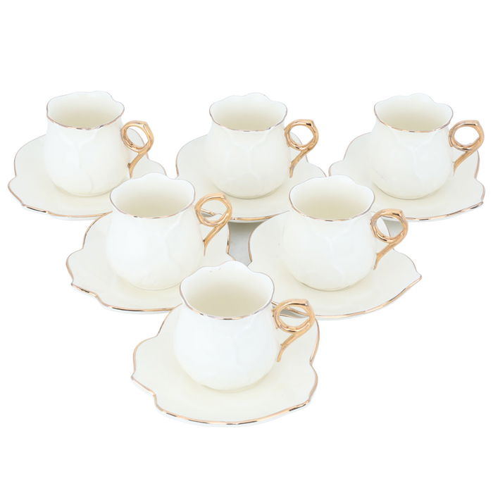 Creamy Porcelain Coffee Cups Set with Gold Line with Saucer 12 Pieces image 2