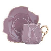 Purple porcelain coffee cups set with gold line with saucer 12 pieces product image