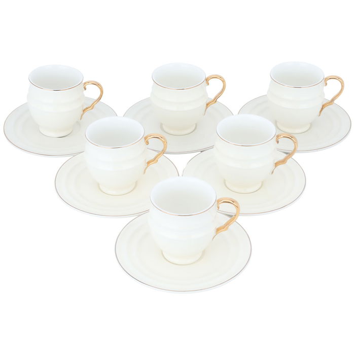 Creamy Porcelain Coffee Cups Set with Gold Line with Saucer 12 Pieces image 2