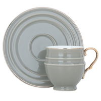 Grey Porcelain Coffee Cups Set with Gold Line with Saucer 12 Pieces product image