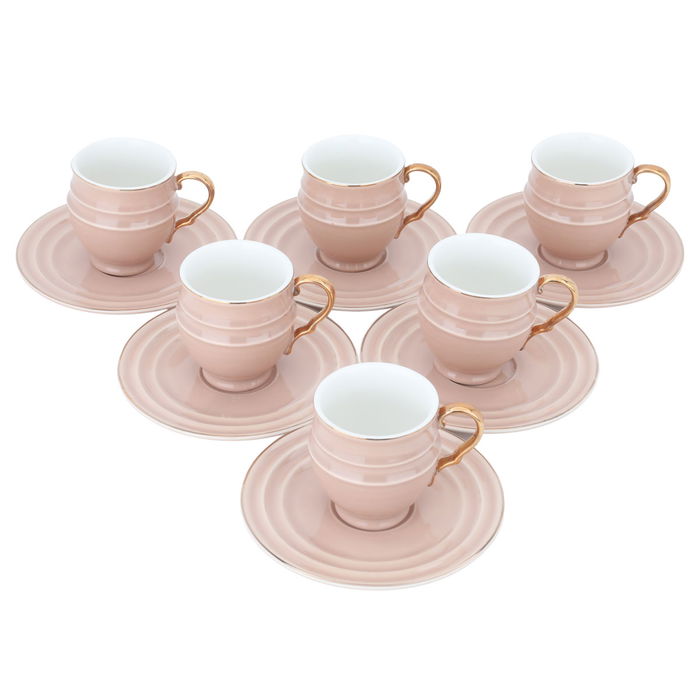 Golden Line Brown Porcelain Coffee Cups Set with Saucer 12 Pieces image 2