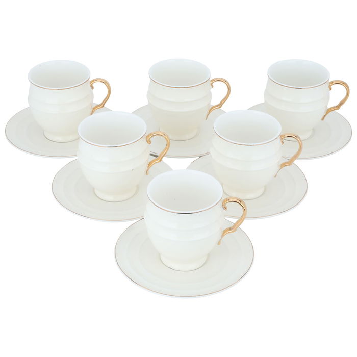 Gold Line Creamy Porcelain Tea Cups Set with Saucer 12 Pieces image 1