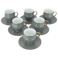 Grey Porcelain Tea Cups Set with Gold Line with Saucer 12 Pieces product image