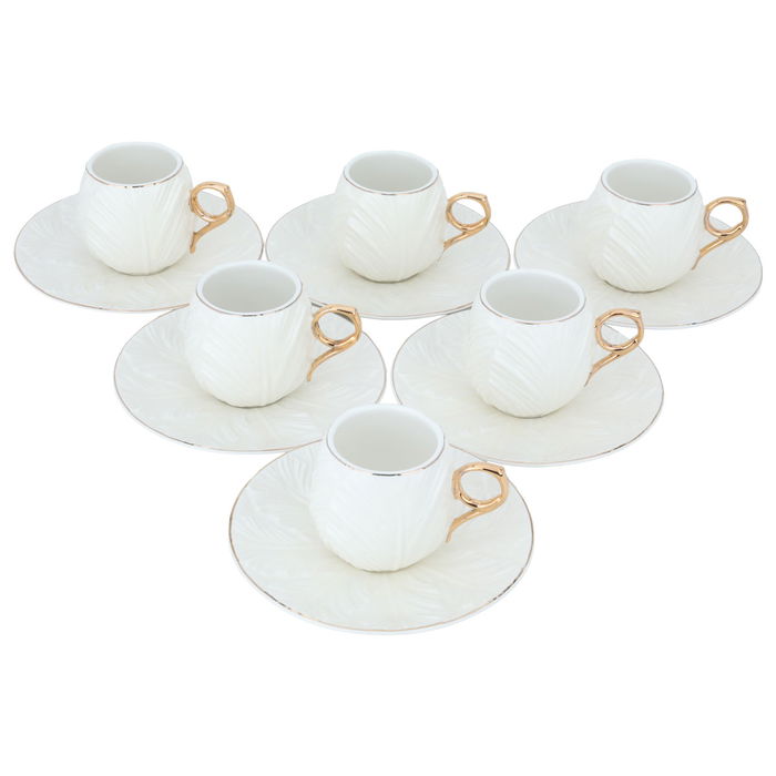 Creamy Porcelain Coffee Cups Set with Gold Line with Saucer 12 Pieces image 2