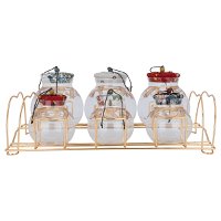 Spice Boxes Set Glass Colored Lid With Golden Stand 7 Pieces product image