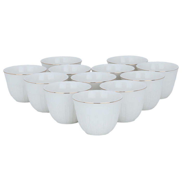 White Porcelain Arabic Coffee Cups Set with Gold Line 12 Pieces image 2