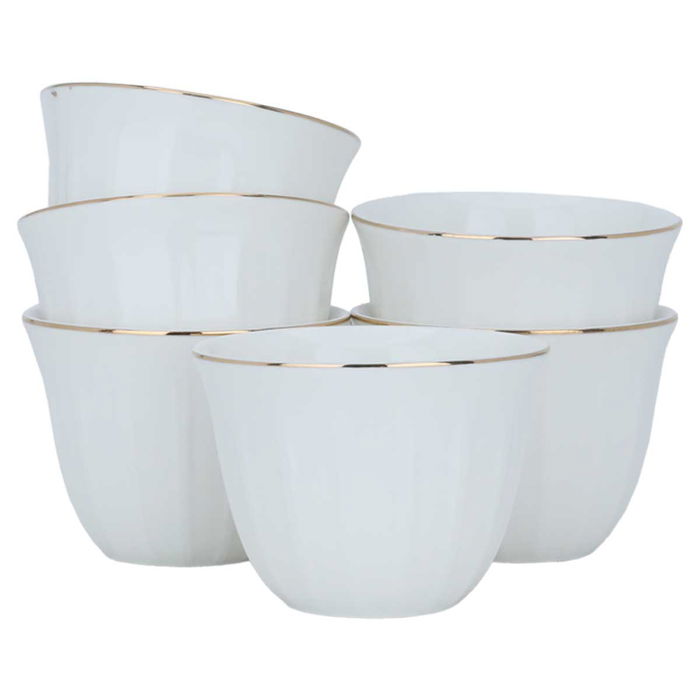 White Porcelain Arabic Coffee Cups Set with Gold Line 12 Pieces image 1