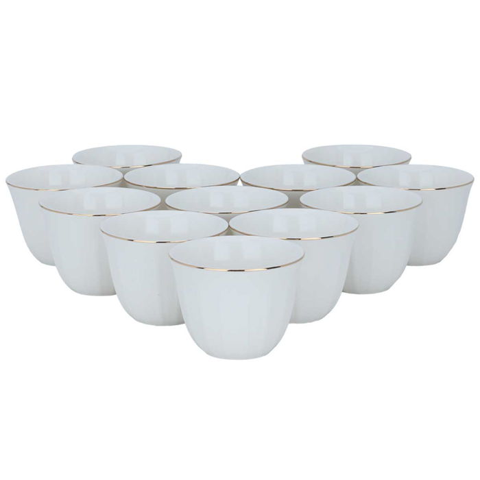 White Porcelain Arabic Coffee Cups Set with Gold Line 12 Pieces image 2