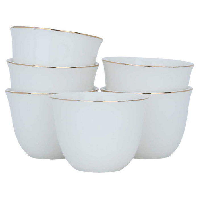 White Porcelain Arabic Coffee Cups Set with Gold Line 12 Pieces image 1