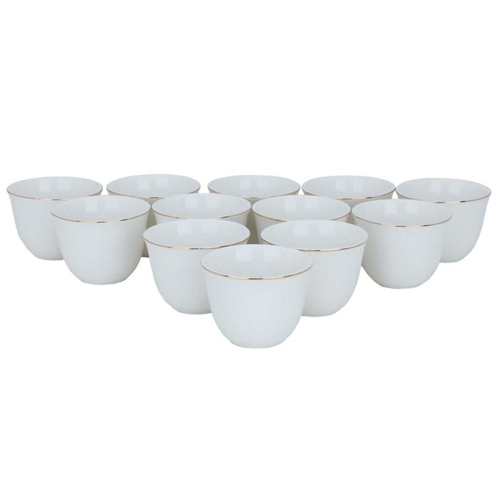 White Porcelain Arabic Coffee Cups Set with Gold Line 12 Pieces image 2