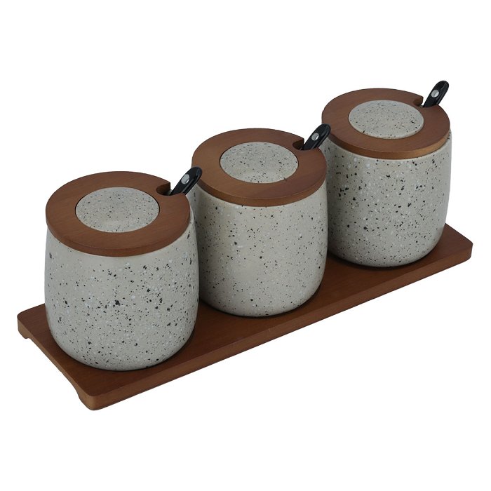 A set of light gray spice boxes with a lid and a wooden stand, 3 pieces image 2