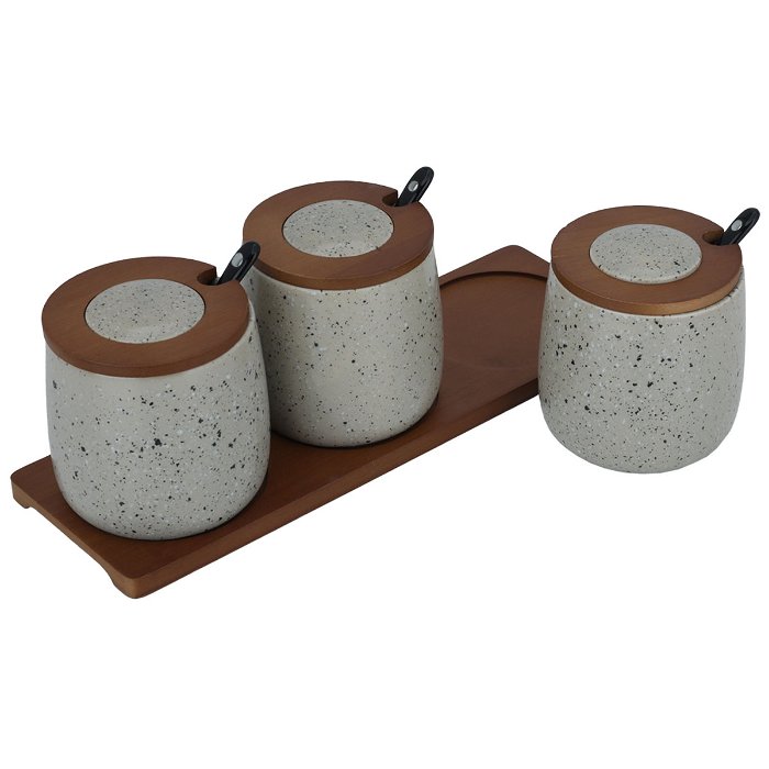 A set of light gray spice boxes with a lid and a wooden stand, 3 pieces image 3