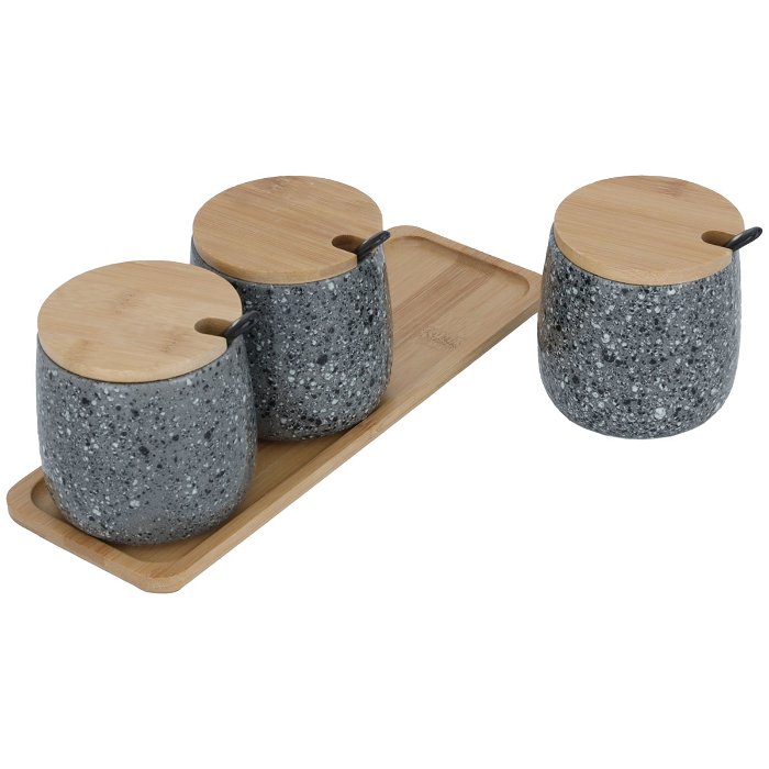 Dark grey spice boxes set with wooden stand lid 3 pieces image 3