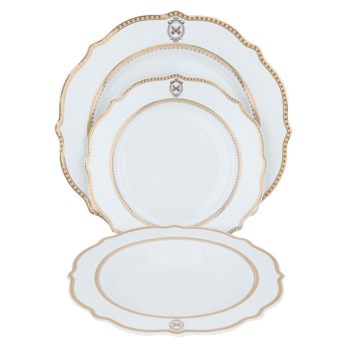 White Embossed Gold Round Porcelain Dining Set 65 Pieces image 5
