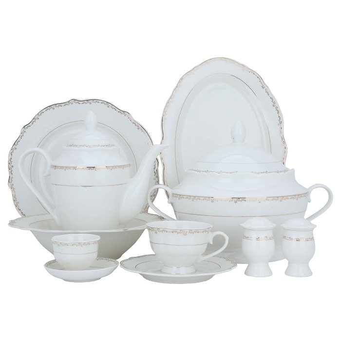 White Embossed Round Porcelain Dining Set 65 Pieces image 1