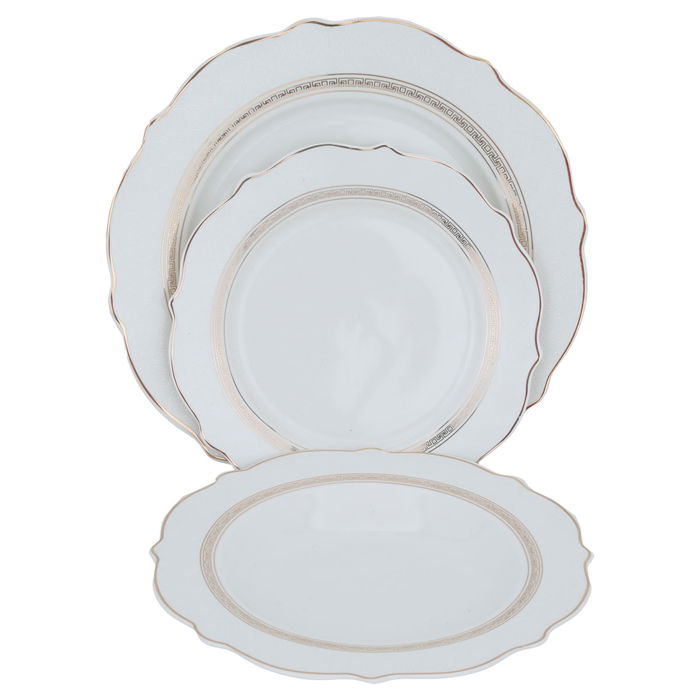 White Embossed Round Porcelain Dining Set 65 Pieces image 5