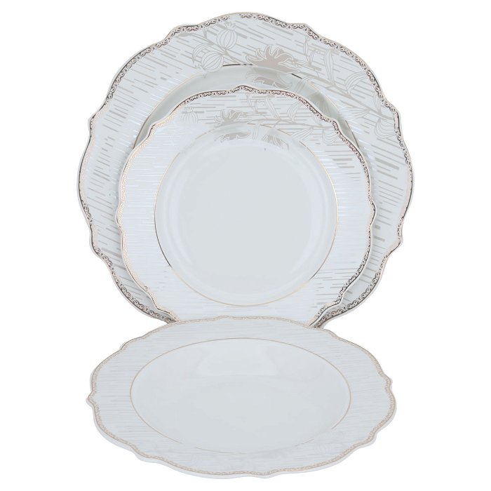 White Embossed Round Porcelain Dining Set 65 Pieces image 4