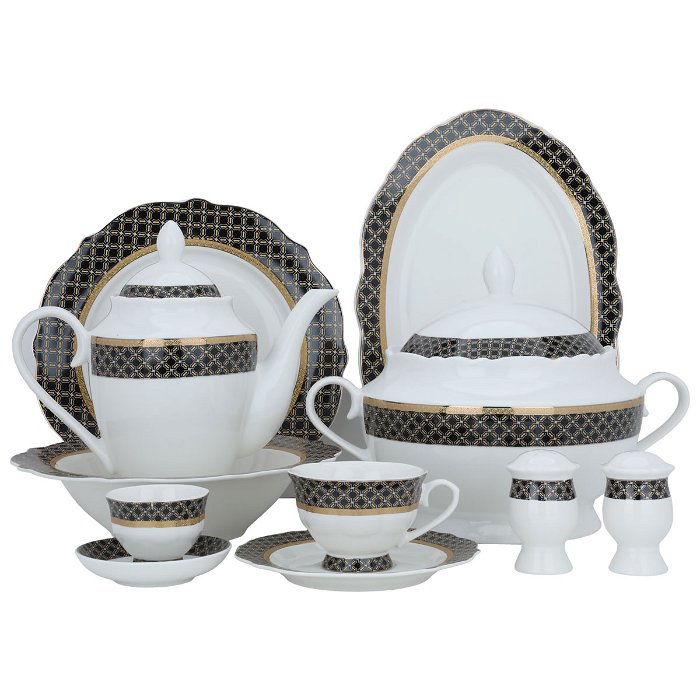 White Embossed Round Porcelain Dining Set 65 Pieces image 1