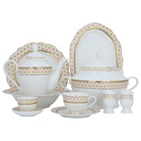 White Embossed Gold Round Porcelain Dining Set 65 Pieces product image