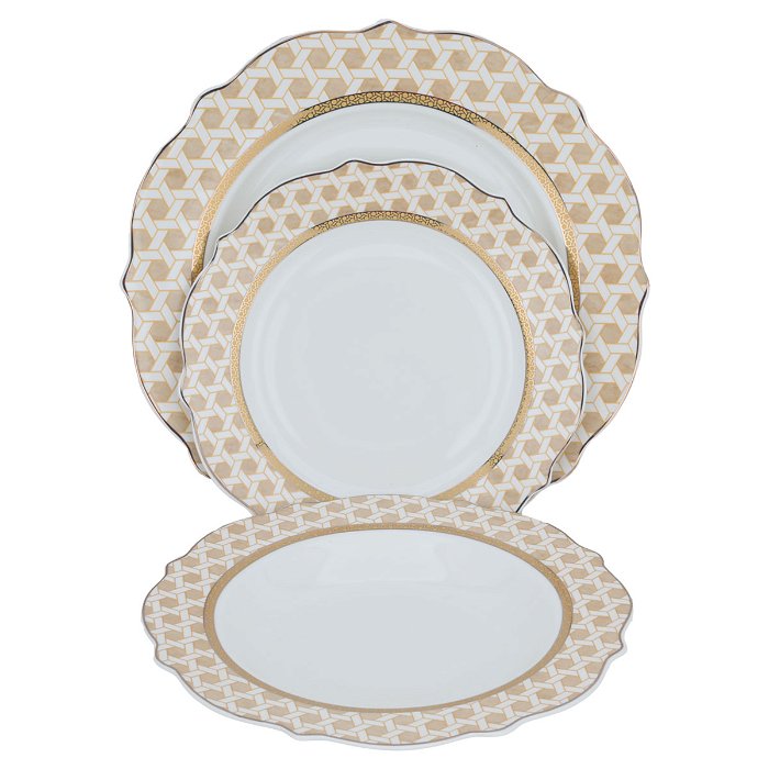 White Embossed Gold Round Porcelain Dining Set 65 Pieces image 5