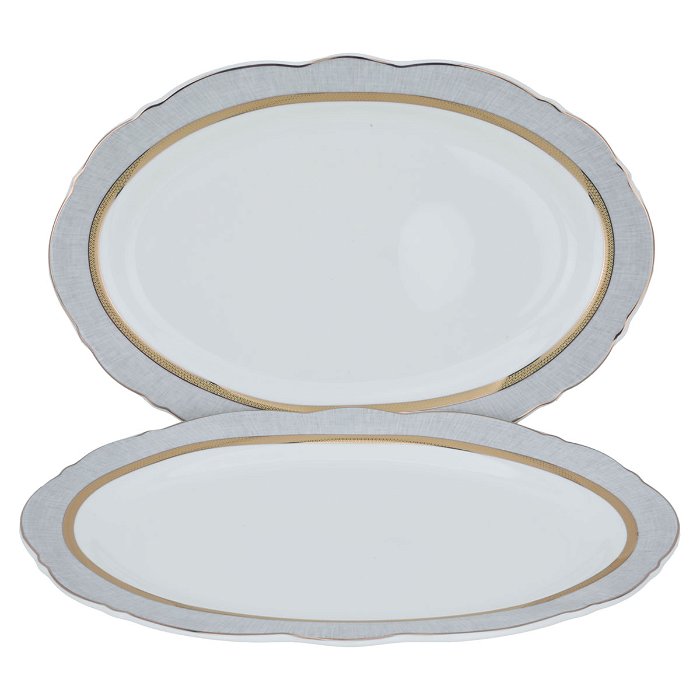 White Round Porcelain Dining Set with Gold Line 65 Pieces image 3