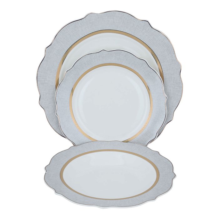 White Round Porcelain Dining Set with Gold Line 65 Pieces image 4