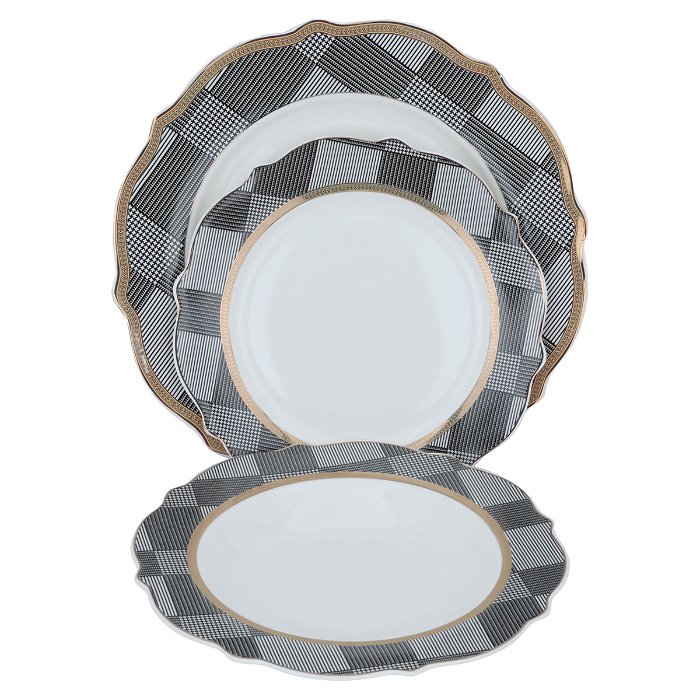 White Round Porcelain Dining Set with Gold Line 65 Pieces image 5