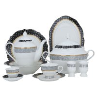 White Round Porcelain Dining Set with Gold Line 65 Pieces product image