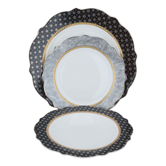 White Round Porcelain Dining Set with Gold Line 65 Pieces image 6