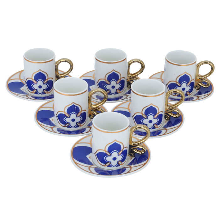 A set of white porcelain coffee cups with a blue rose pattern and saucer, 12 pieces image 2