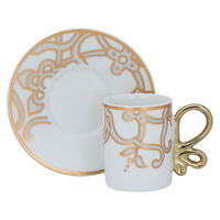 A set of white porcelain coffee cups with golden pattern, 12 pieces product image