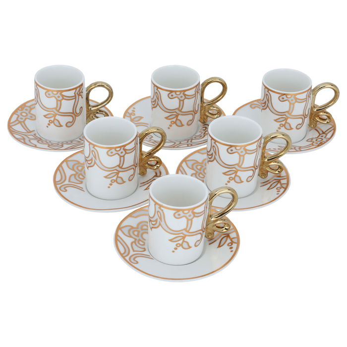 A set of white porcelain coffee cups with golden pattern, 12 pieces image 2