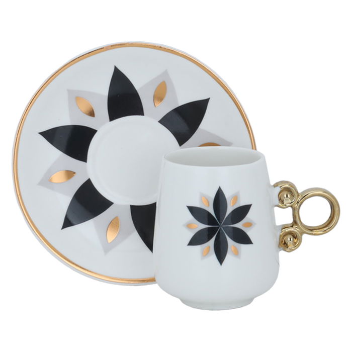 A set of white porcelain coffee cups with a black rose pattern and saucer, 12 pieces image 2