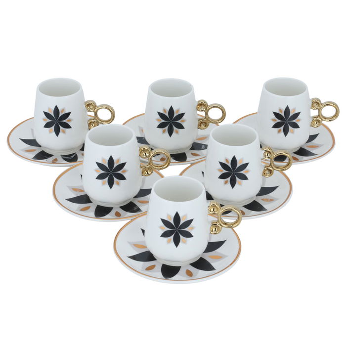 A set of white porcelain coffee cups with a black rose pattern and saucer, 12 pieces image 1