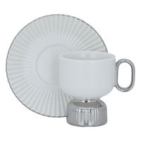 A set of white porcelain coffee cups with a silver base and saucer, 12 pieces product image