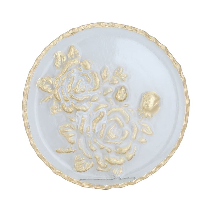 (20 x 20 x 2 cm) Round glass sweet dish with golden rose pattern image 1