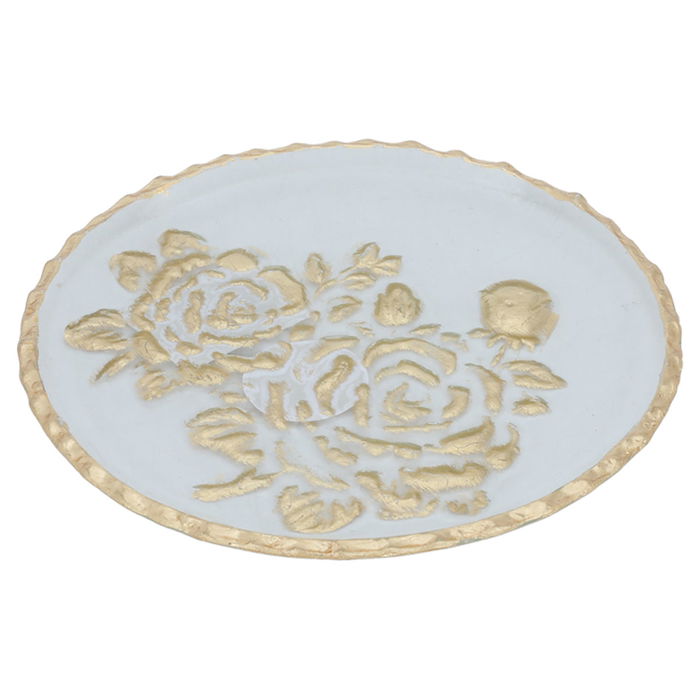 (20 x 20 x 2 cm) Round glass sweet dish with golden rose pattern image 2