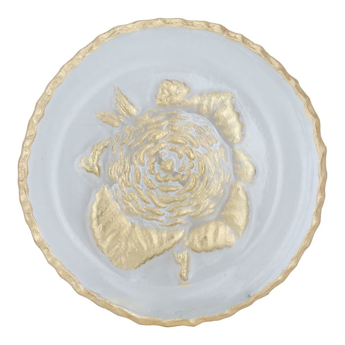 Round glass sweet dish with golden rose pattern image 1