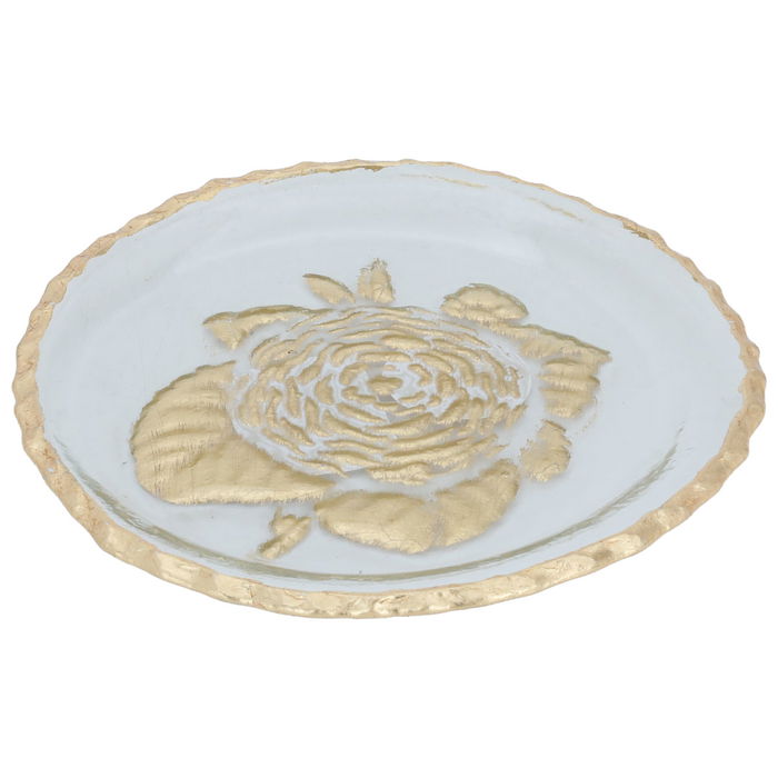 Round glass sweet dish with golden rose pattern image 2