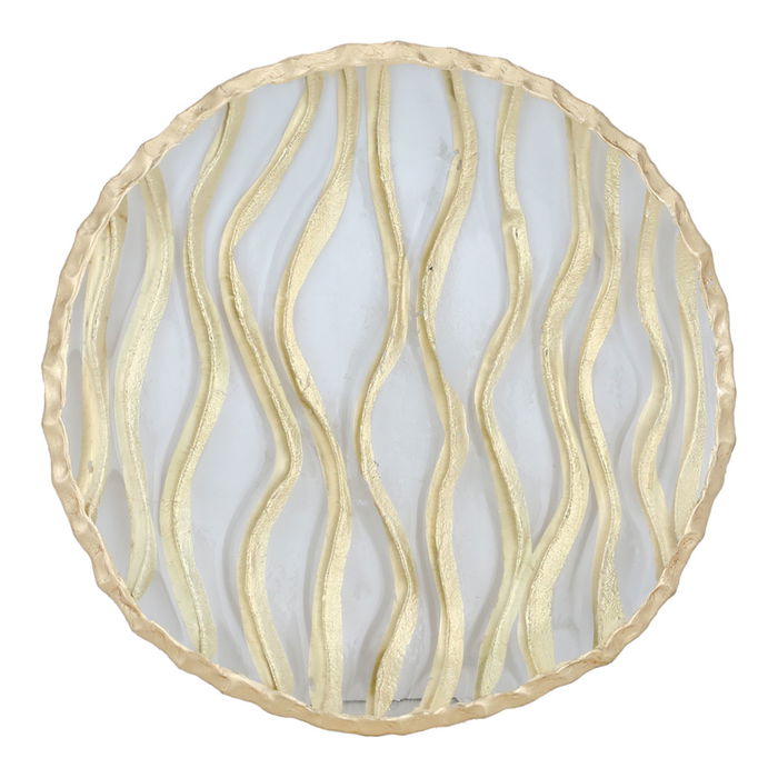 A golden corrugated round glass sweet dish image 1