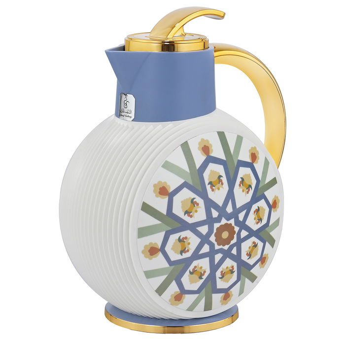 Al Jawhara Thermos, white, Islamic pattern, heavenly, golden handle, 0.9 liters image 1