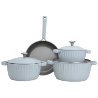 Robust light gray cookware set with steel lid, 7 pieces product image