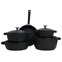 Robust black cookware set with steel lid, 9 pieces product image
