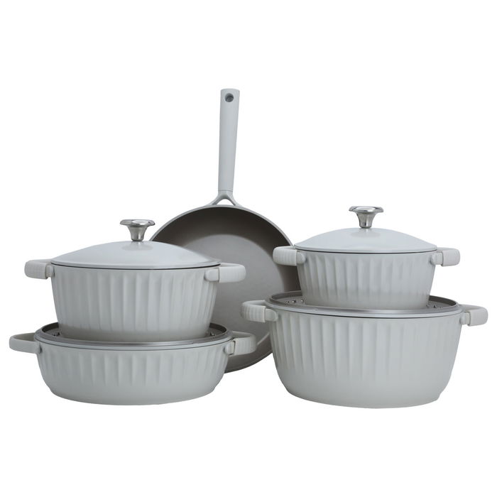 Robust beige pot set with steel lid, 9 pieces image 1