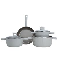 Robust beige cookware set with glass lid, 7 pieces product image