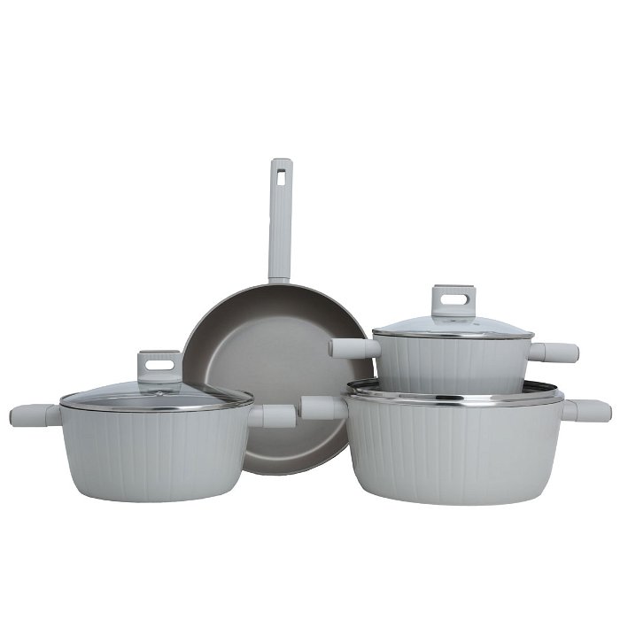 Robust beige cookware set with glass lid, 7 pieces image 1
