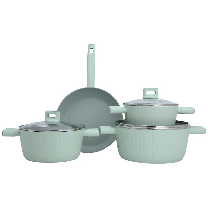 Robust light green pots set with glass lid 7 pieces image 1