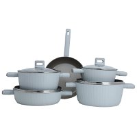 Robust light gray cookware set with glass lid, 9 pieces product image